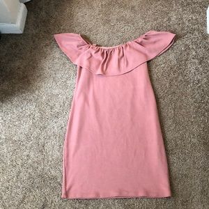 Blush off the shoulder dress
